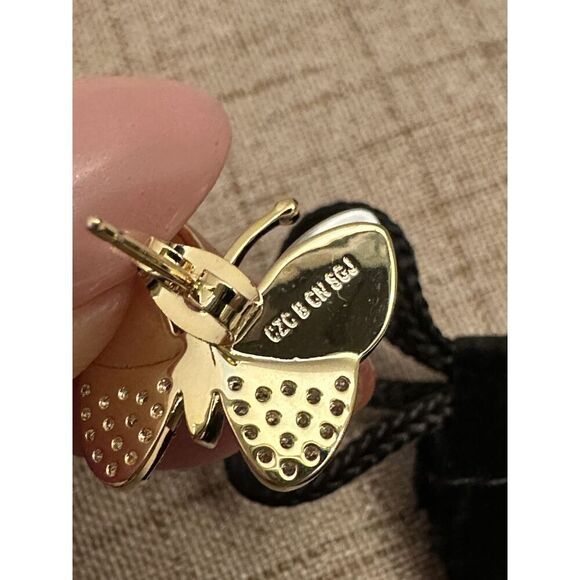 RACHEL GLAUBER Earrings 14k Gold Plated Mother Of Pearl Cubic Zirconia Butterfly - Picture 5 of 9